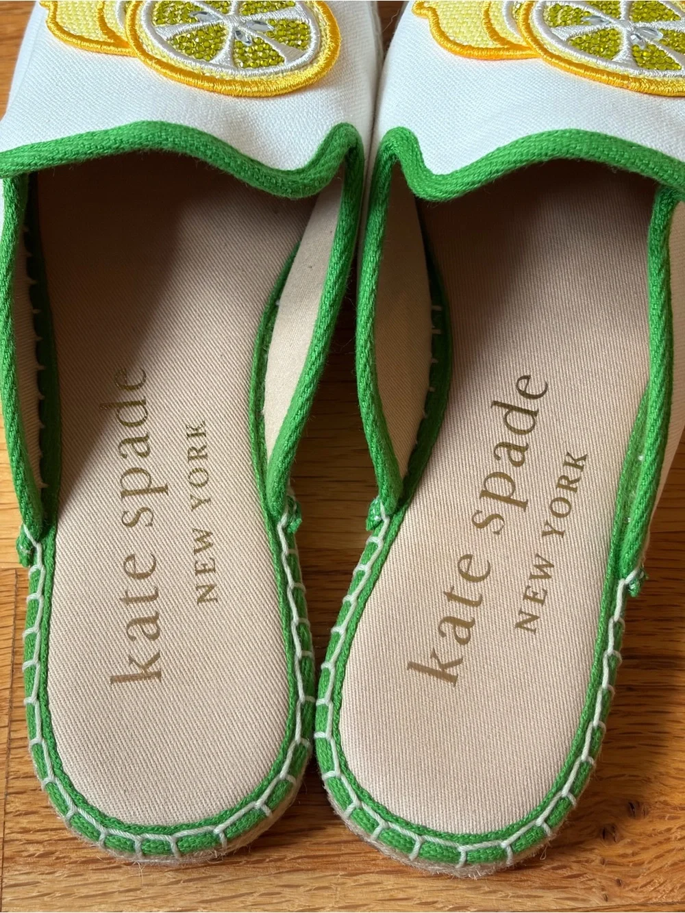 New Kate Spade NY Azura Lemons Canvas Slip-On Espadrille Mules Lemon sparkle 9